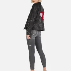 Posey Skeleton Hand Heart -Outlet Sartoriax Store Lauren Moshi Skeleton Hand Heart Leather Jacket 1322 LTR 2P110 BLK 12