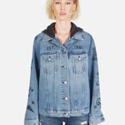 Stevie Varsity Panther -Outlet Sartoriax Store Lauren Moshi Varsity Panther Denim Jacket w Hood 1332 DNM 32906P11 VBLONX 01