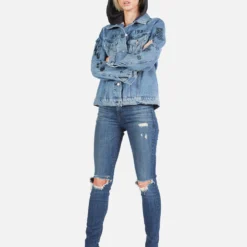 Stevie Varsity Panther -Outlet Sartoriax Store Lauren Moshi Varsity Panther Denim Jacket w Hood 1332 DNM 32906P11 VBLONX 06