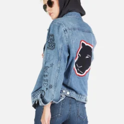 Stevie Varsity Panther -Outlet Sartoriax Store Lauren Moshi Varsity Panther Denim Jacket w Hood 1332 DNM 32906P11 VBLONX 09