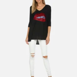 Eva X Crystal Biting Lip -Outlet Sartoriax Store lauren moshi X crystal biting lip long sleeve v neck pullover 2090 MMS X13056 BLK 02