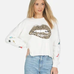 Lee Leopard Lip -Outlet Sartoriax Store lauren moshi clothing lee crop pullover top made in los angeles usa 1341 CSA 14293 MLK 05