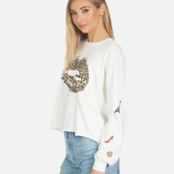 Lee Leopard Lip -Outlet Sartoriax Store lauren moshi clothing lee crop pullover top made in los angeles usa 1341 CSA 14293 MLK 07