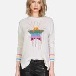 Vivian Dripping Star -Outlet Sartoriax Store lauren moshi dripping star hand knit cashmere sweater 1391 CSM 13230 CRME 03