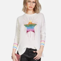 Vivian Dripping Star -Outlet Sartoriax Store lauren moshi dripping star hand knit cashmere sweater 1391 CSM 13230 CRME 05