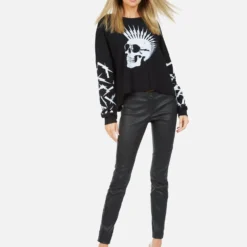 Lee X Lightning Skull -Outlet Sartoriax Store lauren moshi lightning skull ls crop raw hem pullover 1341 CCF 13442 BLK 01
