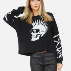 Lee X Lightning Skull -Outlet Sartoriax Store lauren moshi lightning skull ls crop raw hem pullover 1341 CCF 13442 BLK 04