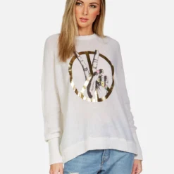 Ladona Peace Sign Hand -Outlet Sartoriax Store lauren moshi peace sign hand cashmere sweater 1209 CSM 13299 CRME 03