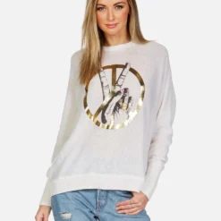 Ladona Peace Sign Hand -Outlet Sartoriax Store lauren moshi peace sign hand cashmere sweater 1209 CSM 13299 CRME 05